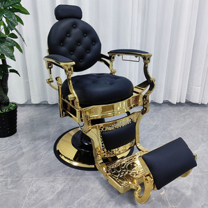 luxury vintage gold frame synthetic leather salon furniture haircutting modeling barber chair men's hair salon chairs