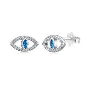 Dylam New Arrival S925 Silver Rhodium 18K Gold Jewelry Blue Evil Hallow Out Eyes Diamond Sapphire 5A Zirconia Stud Earrings