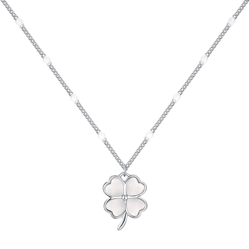 Dylam Fashion Fine Jewelry S925 Silver Rhodium 18K Gold Plated Cat Eye Stone Lucky Four Leaf Clover Pendant Necklace