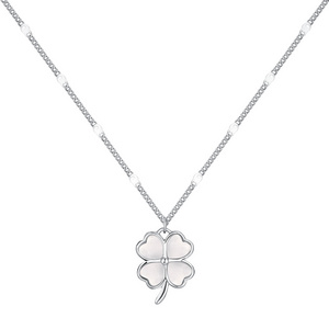 Dylam Fashion Fine Jewelry S925 Silver Rhodium 18K Gold Plated Cat Eye Stone Lucky Four Leaf Clover Pendant Necklace