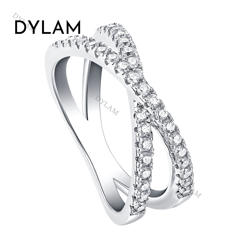 Dylam Fashion Solid Ring for Women Cross X Shape Exquisite Party Cocktail Ring Zirconia Micro Paved Silver Jewelry women