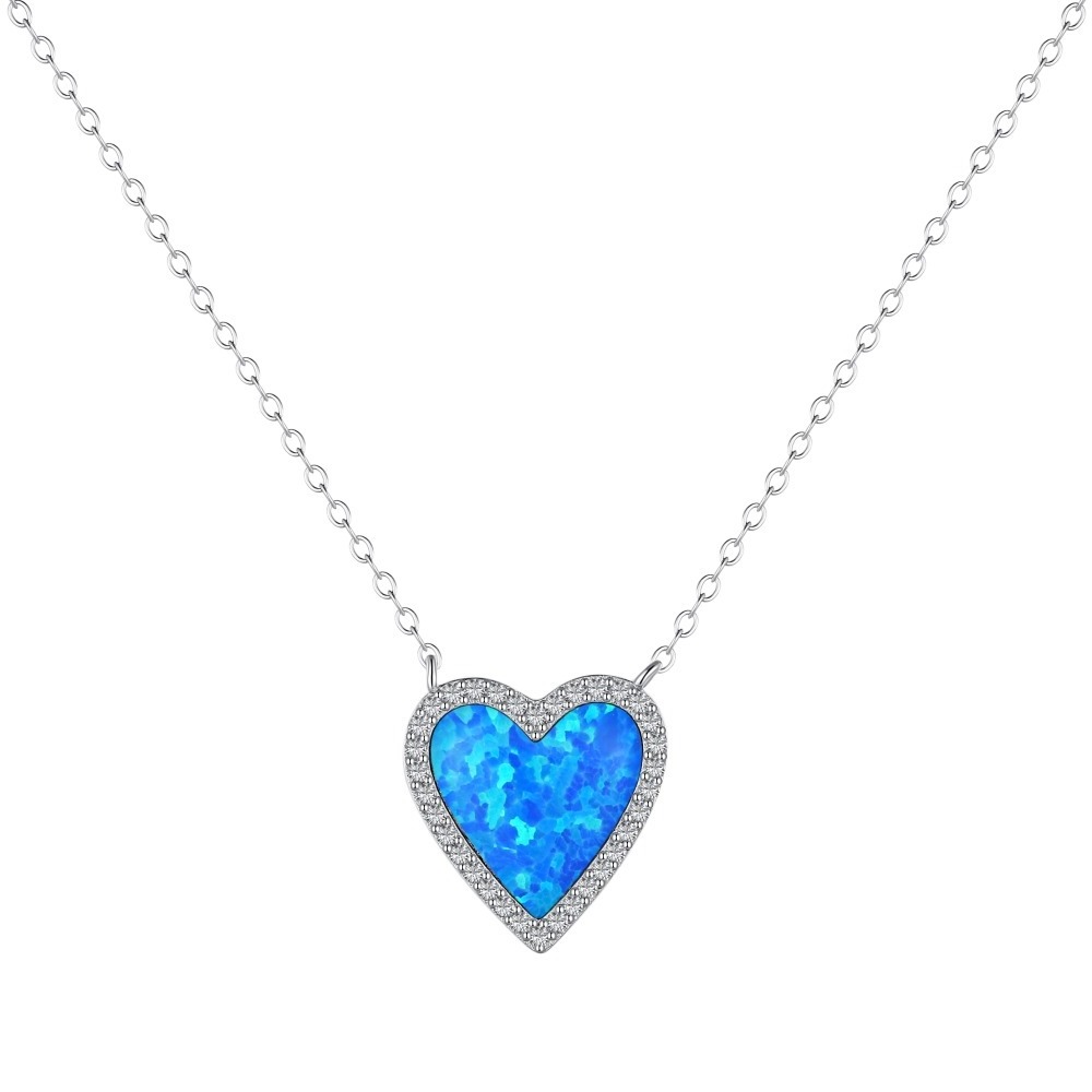 Choker Jewelry Wholesale Birthday Opal Stone Month Jewelry Diamond Heart Charm Pendant s925 Sterling silver Necklaces Women