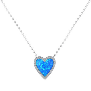 Choker Jewelry Wholesale Birthday Opal Stone Month Jewelry Diamond Heart Charm Pendant s925 Sterling silver Necklaces Women