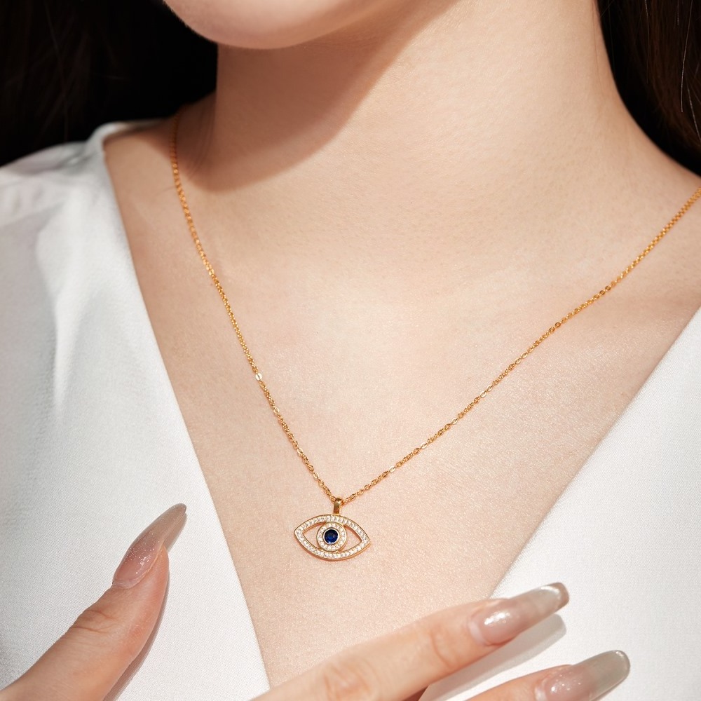 Vintage Turkish 925 Silver Devil Eye Pendant Italian Necklace Jewelry 18K Gold Plated Blue Stone Lucky Eyes Necklaces For Women