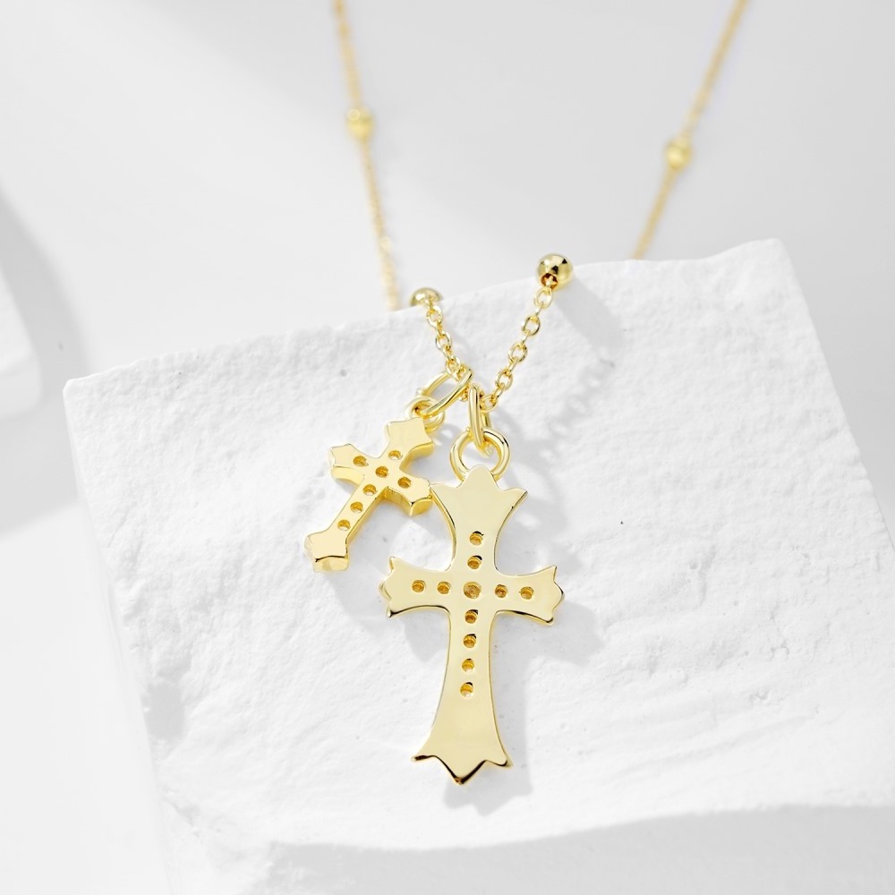 Designer Personality Cubic Zircon Jewelry 925 Silver Cross Pendant Necklace 18K Gold Plated Cuban Chain Hip-Hop Necklace For Men