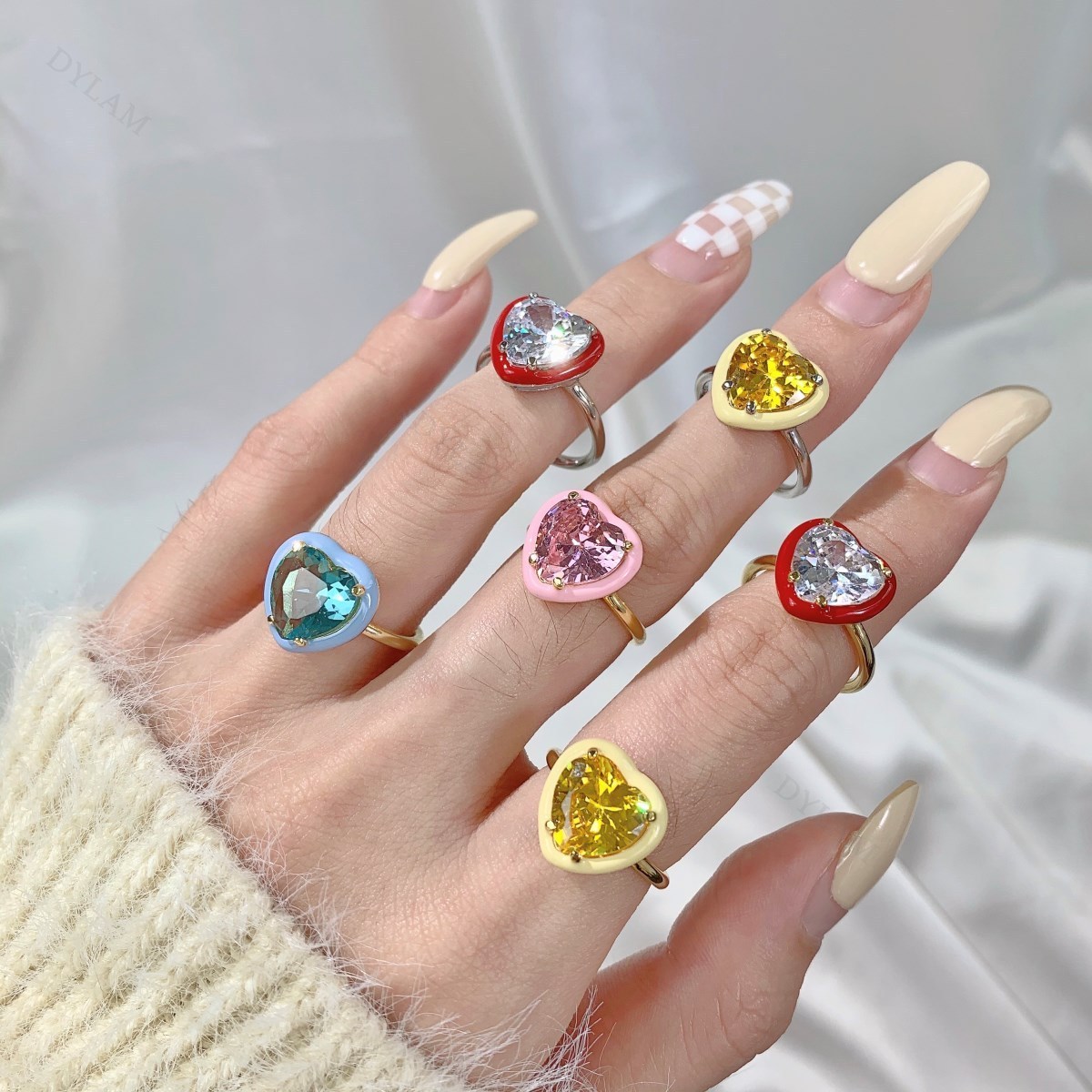 Dylam Heart Original 9525 Silver Ring Diamond Gold Turkish Rings Men Bath Bomb With Man Radium Cubic Zirconia Design New Style