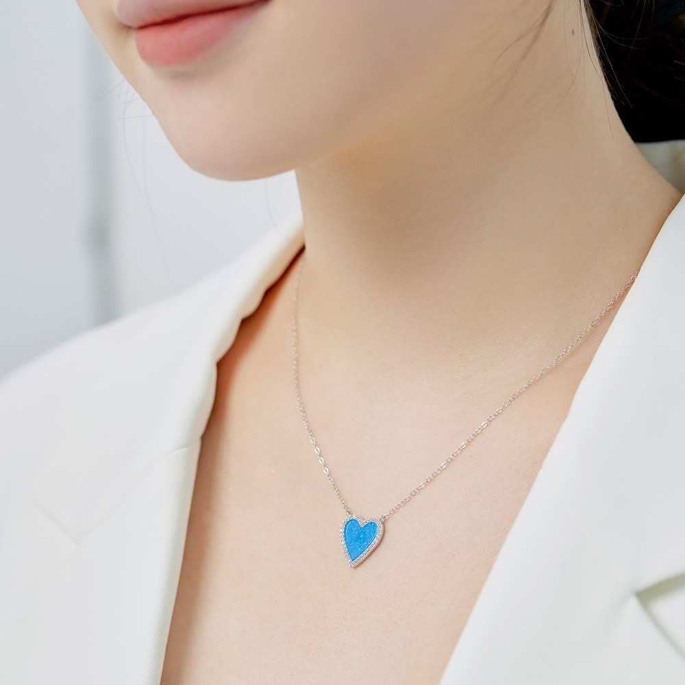 Choker Jewelry Wholesale Birthday Opal Stone Month Jewelry Diamond Heart Charm Pendant s925 Sterling silver Necklaces Women