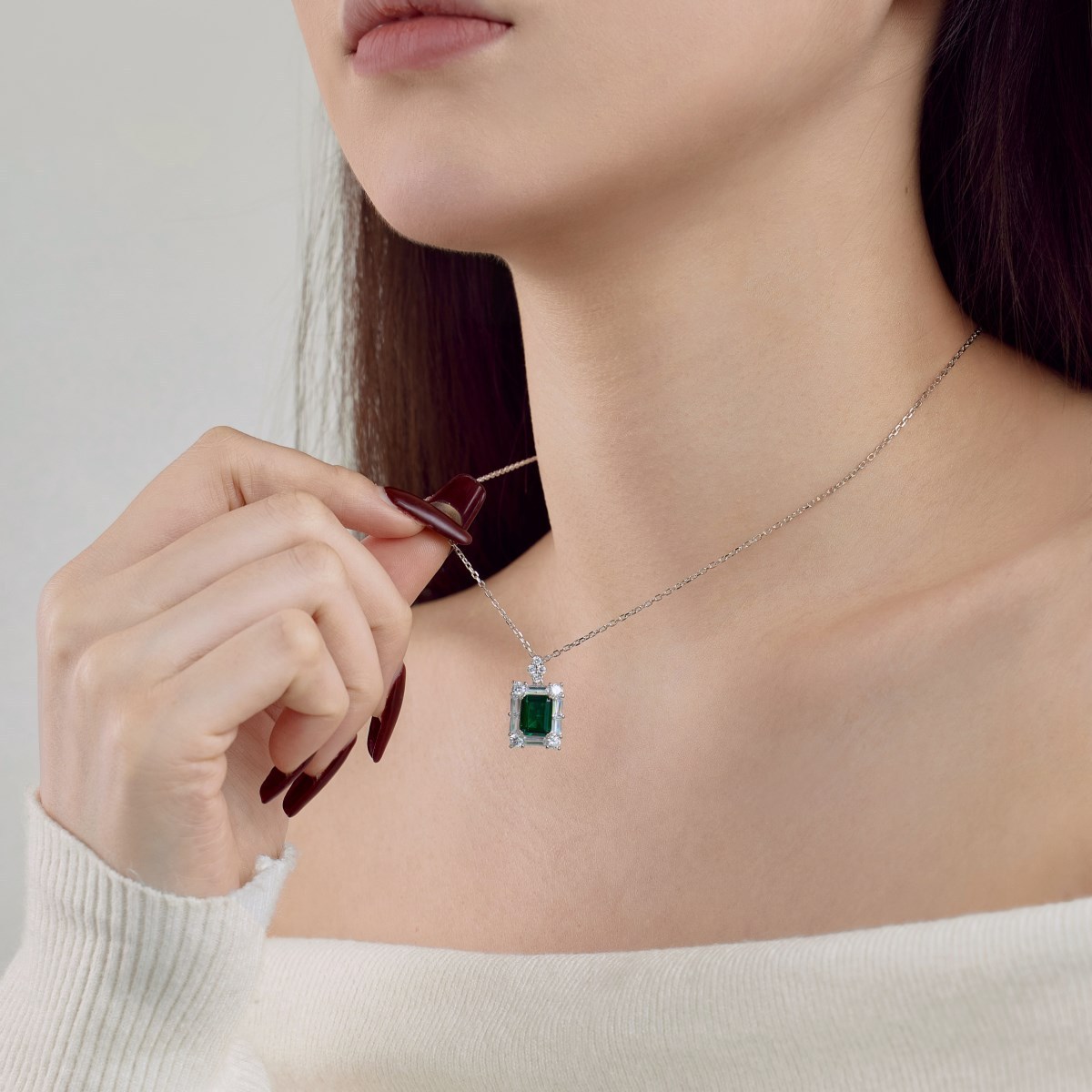 Dylam S925 Sterling Silver Jewelry High Quality Rectangular Emerald Green Stone Cz Zirconia Necklaces Square Pendants For Women