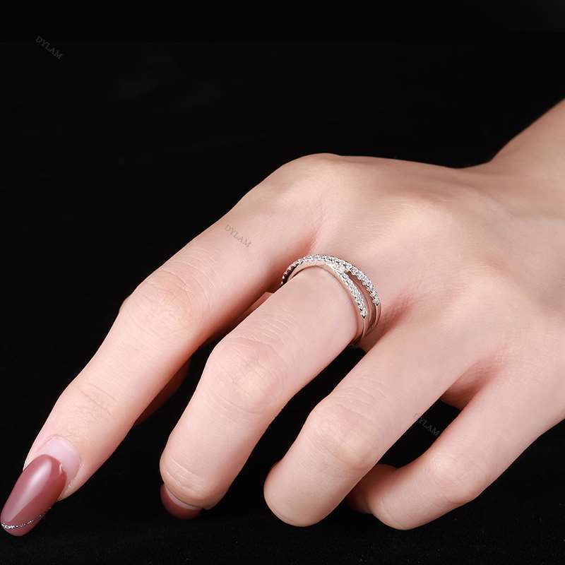 Dylam Fashion Solid Ring for Women Cross X Shape Exquisite Party Cocktail Ring Zirconia Micro Paved Silver Jewelry women