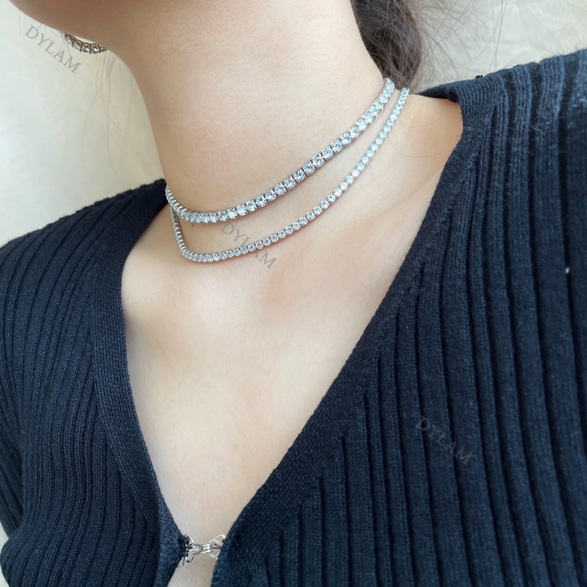 Dylam wholesale price white gold choker style hip hop cuban diamond link necklace real sterling silver iced out 925 tennis chain