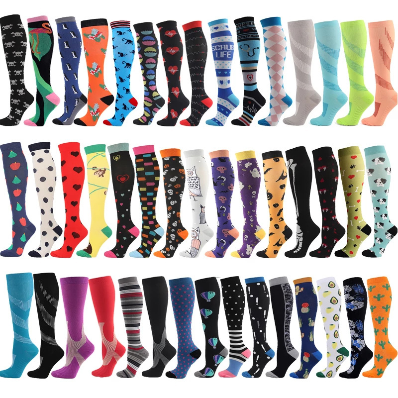 Wholesale Customized Logo Workout Knee High Socks Long Cycling Medical Stockings for Running 20-30 mmhg Nurse Compression Socks