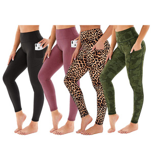 Women High Waisted Print Leggings 4 Way Stretch Tummy Control Fitness Yoga Pants with Pockets