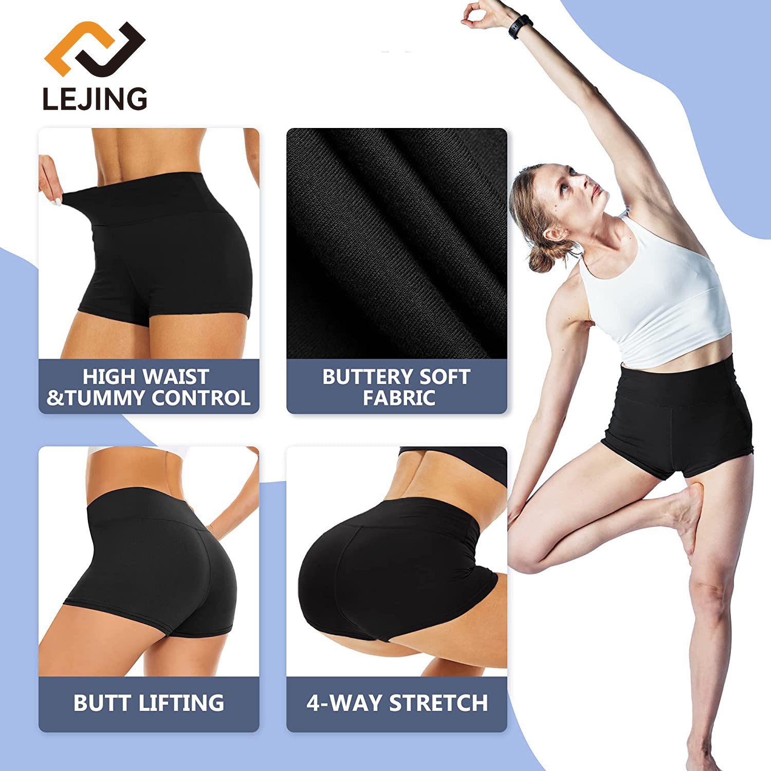 Wholesale 25 Colors Women High Waist Running Polyester Athletic Yoga Custom Biker Booty Gym Shorts