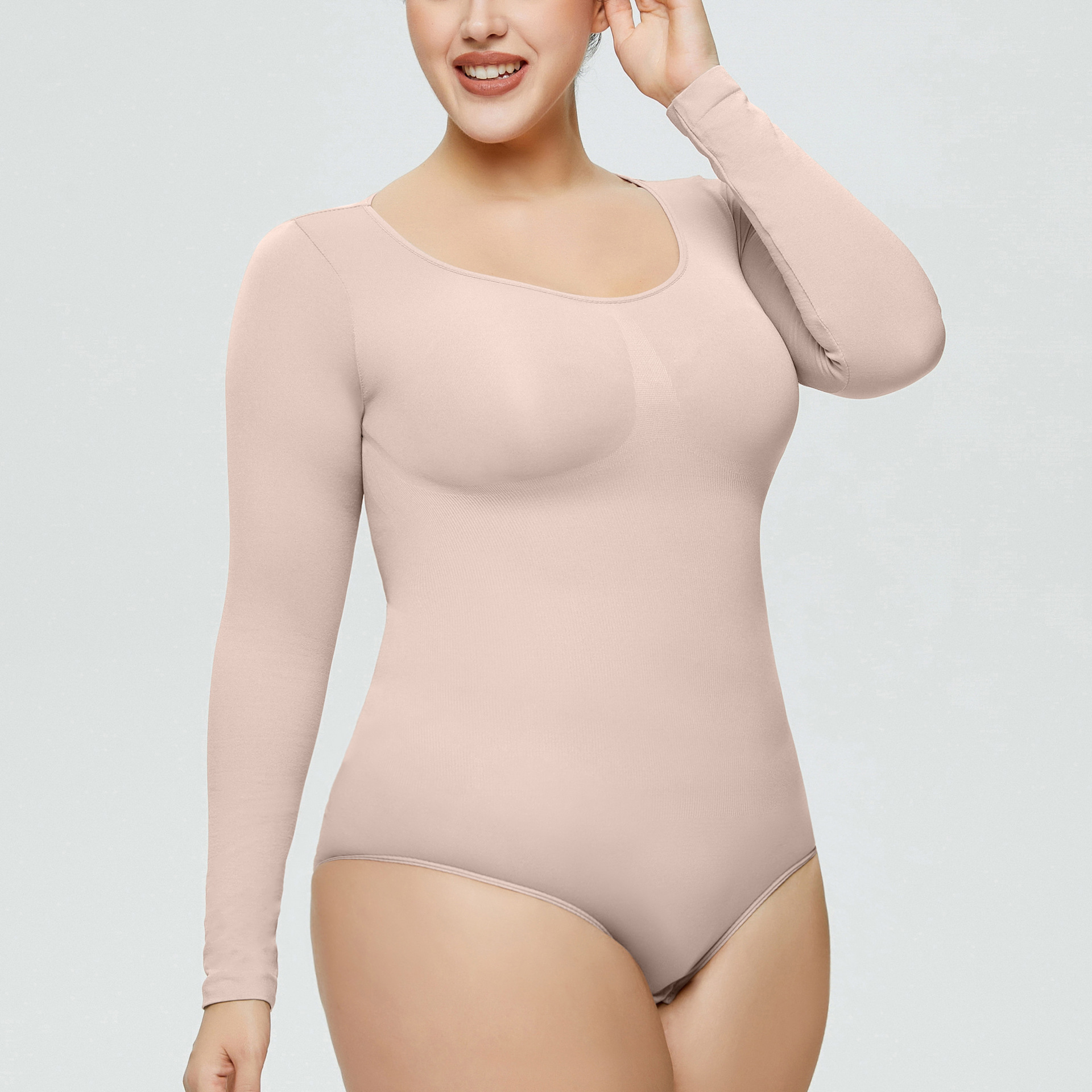 Seamless Women's Bodysuits Custom Logo Plus Size Round Neck Quick Dry Long Sleeve Solid Sport Wear Workout One Piece Yoga Wear