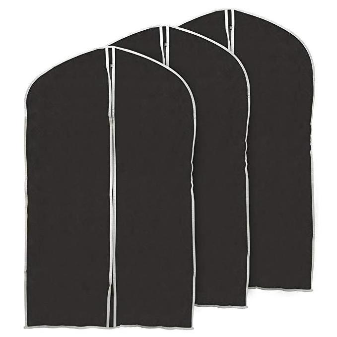 3 pack Garment Bags, Black Foldable Breathable Garment Suit Dress Jacket Coat Shirt Dust Cover Bag - Set of 3