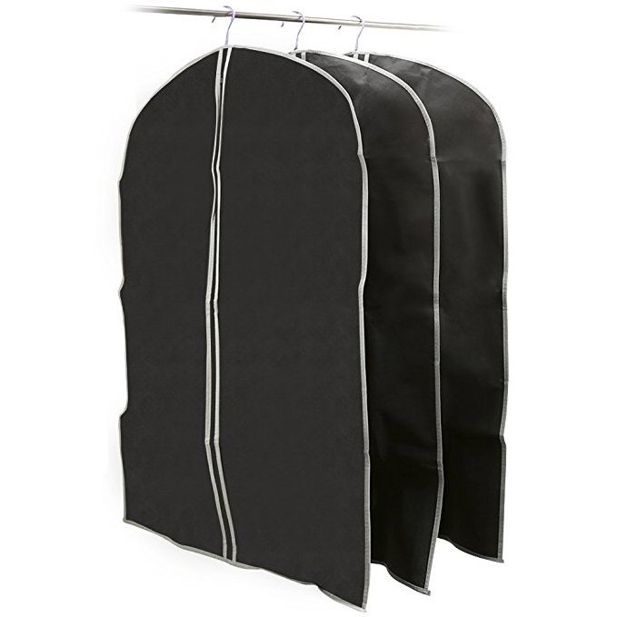 3 pack Garment Bags, Black Foldable Breathable Garment Suit Dress Jacket Coat Shirt Dust Cover Bag - Set of 3