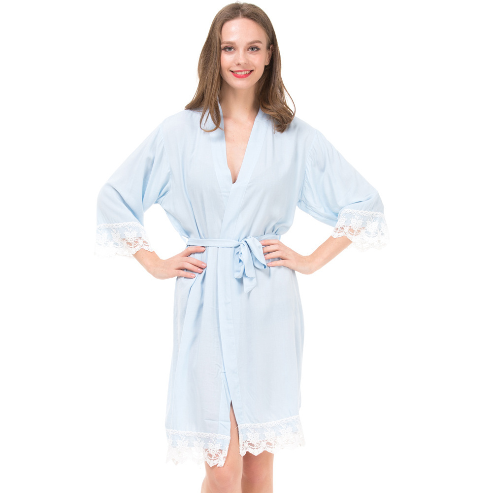 Kimono Robes for Woman Cotton Bride and Bridesmaid Robes,Wedding Party,with Lace trim