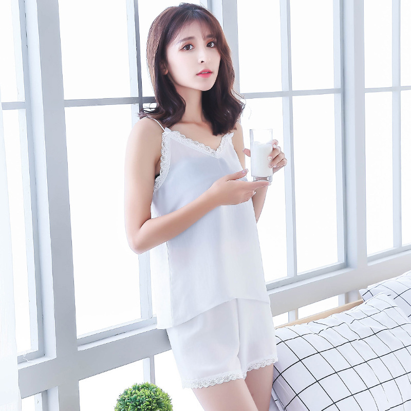 N012 Woman V Neck Sling Sleeveless Sexy Shirt Lace Top Blouse Shorts Outfit Sleepwear Nightie Pijamas Feminino Sexy Night Wear