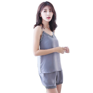 N012 Woman V Neck Sling Sleeveless Sexy Shirt Lace Top Blouse Shorts Outfit Sleepwear Nightie Pijamas Feminino Sexy Night Wear