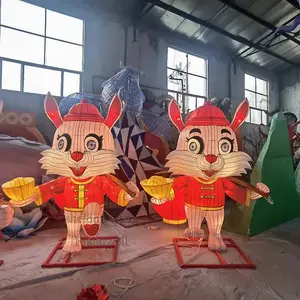 Miguo Chinese Lunar New Years Rabbits Decor/ Led Silk Lantern Animals/ Zigong Stone Lantern Ornaments