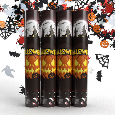 Y086 Halloween Confetti Cannon Poppers Black Orange Pumpkin Ghost Bat Spider Paper Confetti Bomb Blaster Halloween Party Popper