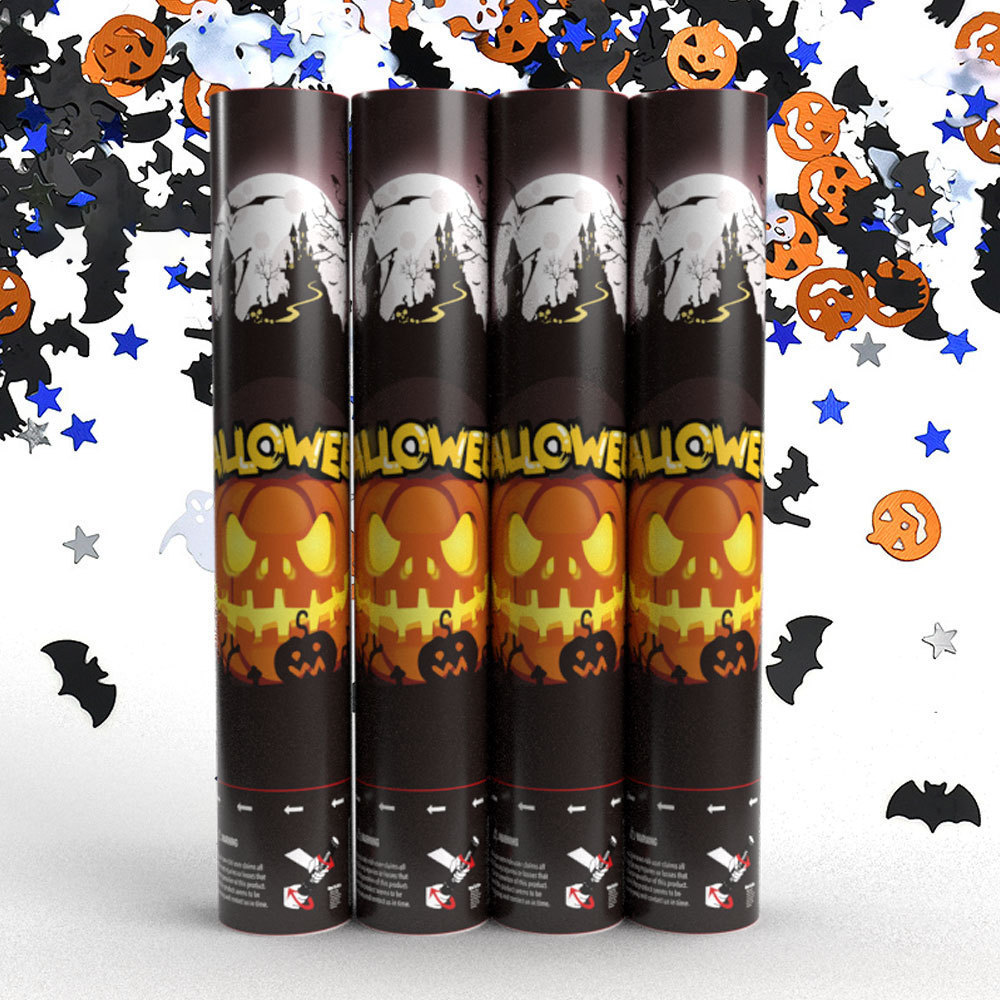 Y086 Halloween Confetti Cannon Poppers Black Orange Pumpkin Ghost Bat Spider Paper Confetti Bomb Blaster Halloween Party Popper