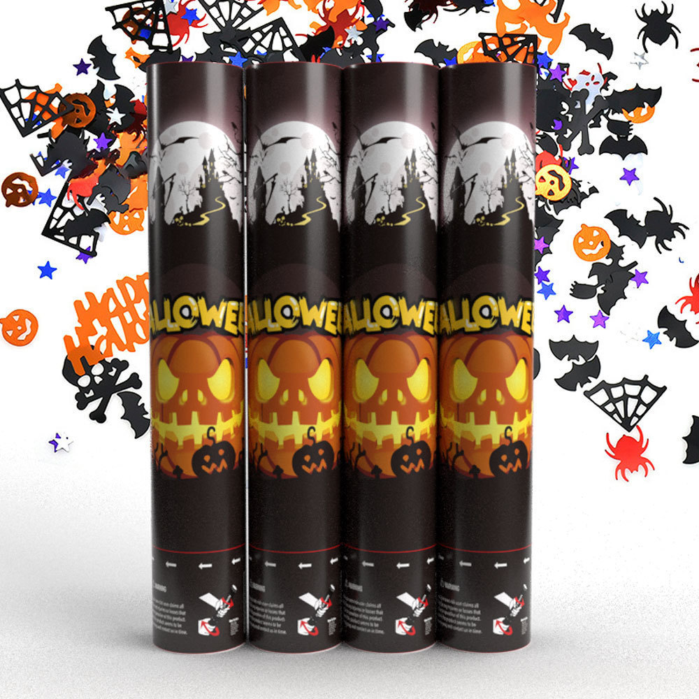 Y086 Halloween Confetti Cannon Poppers Black Orange Pumpkin Ghost Bat Spider Paper Confetti Bomb Blaster Halloween Party Popper