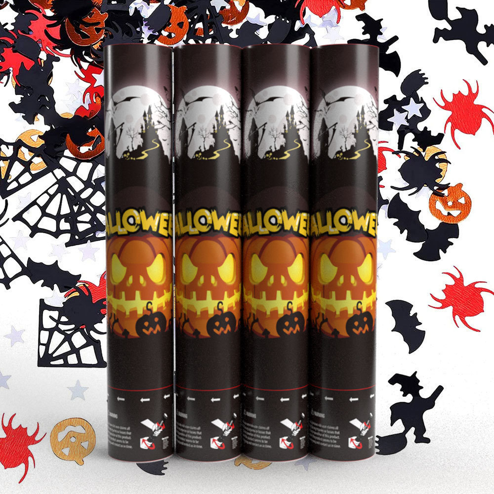 Y086 Halloween Confetti Cannon Poppers Black Orange Pumpkin Ghost Bat Spider Paper Confetti Bomb Blaster Halloween Party Popper