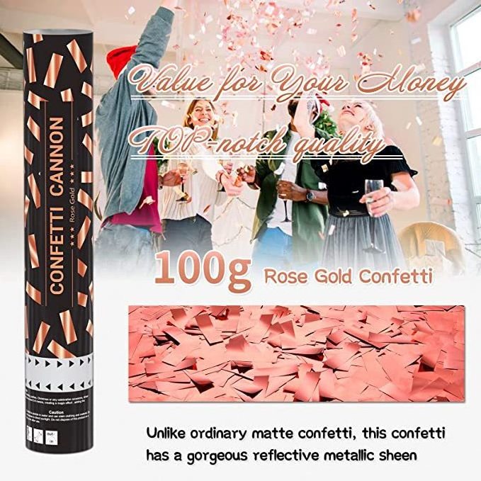 Y088 Confetti Cannon Rose Gold Square Metallic Confetti Popper Cannons Shooters for Wedding Bridal Shower Birthday Party Decor