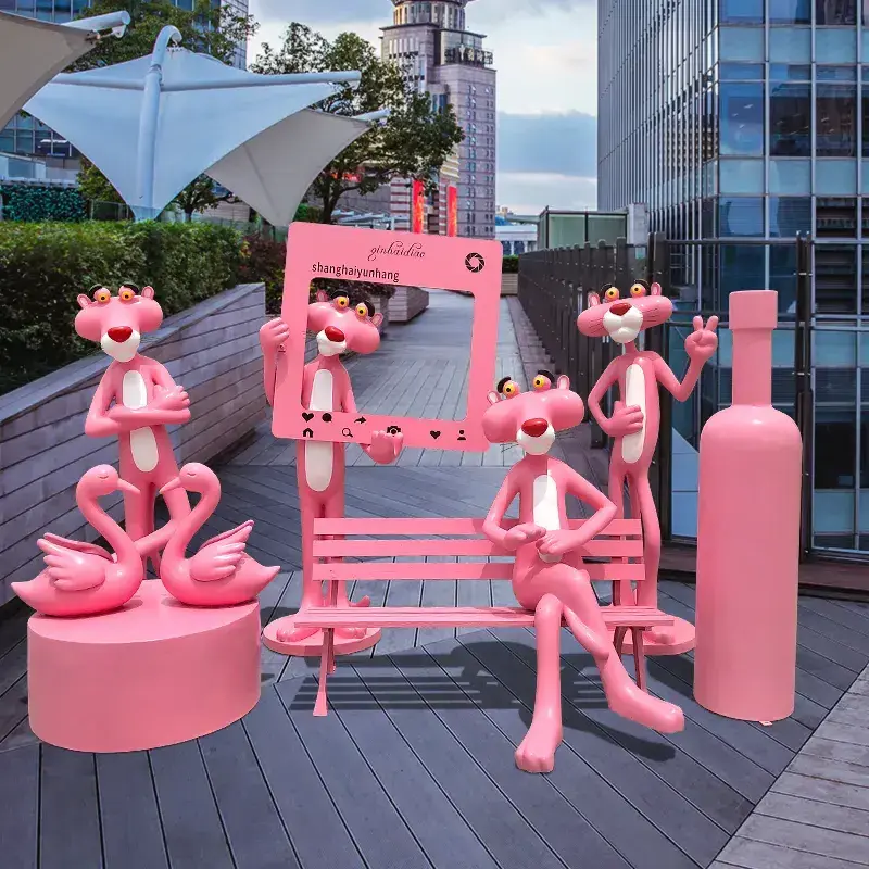 Miguo Factory Customized Cartoon Pink Panther Sculpture For Mall Park Decoration