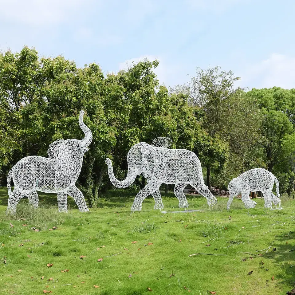 Miguo Stainless Steel Resin Art Hollow Elephants Sculpture Garden Ornaments Animal Statue Handicraft Products