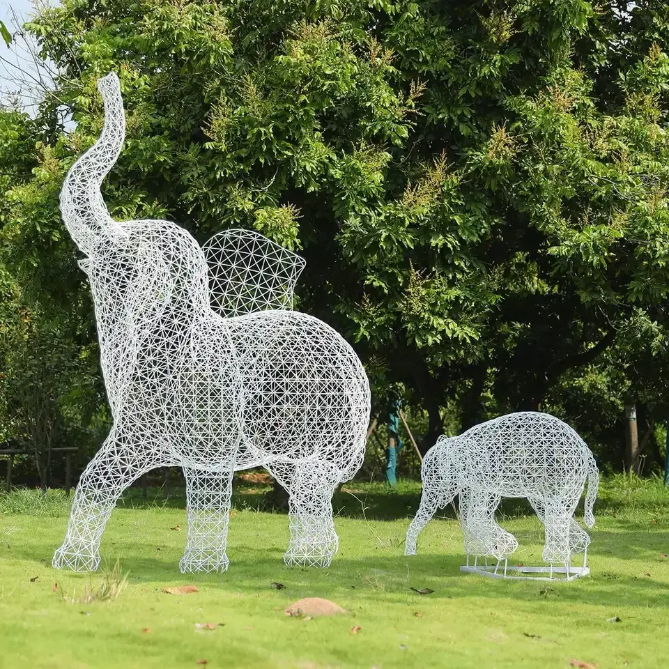 Miguo Stainless Steel Resin Art Hollow Elephants Sculpture Garden Ornaments Animal Statue Handicraft Products