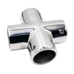 316 Stainless Steel Marine Hardware Manufacture Mirror Polished  4 Way Cross Rail Tee Connector