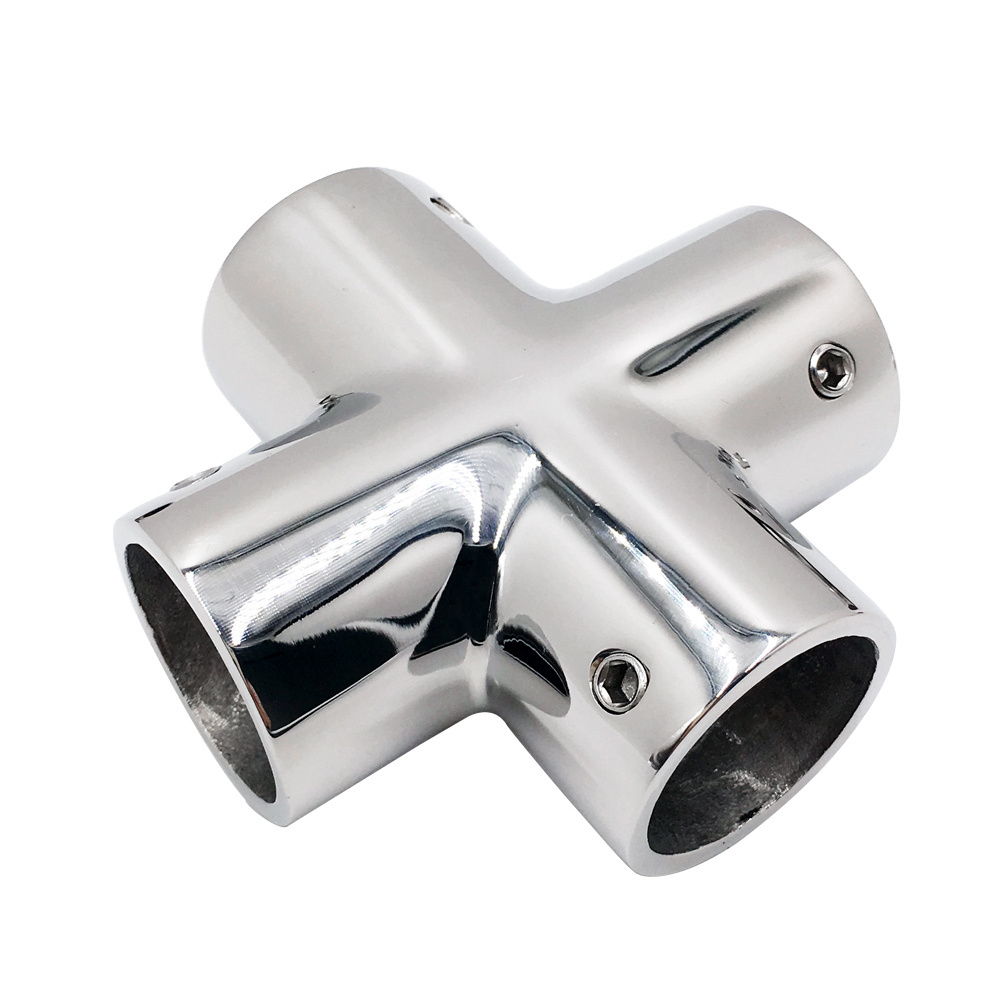 Stainless Steel Cast Tube Pipe Connector Boat Hardware Hand Rail four way tee pipe fitting