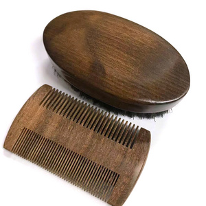 Natural Sandalwood Beard Brush And Comb Set  Private Label Wooden Beard Comb Beard Kit