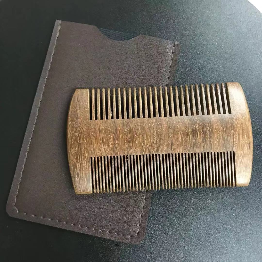 Natural Sandalwood Beard Brush And Comb Set  Private Label Wooden Beard Comb Beard Kit