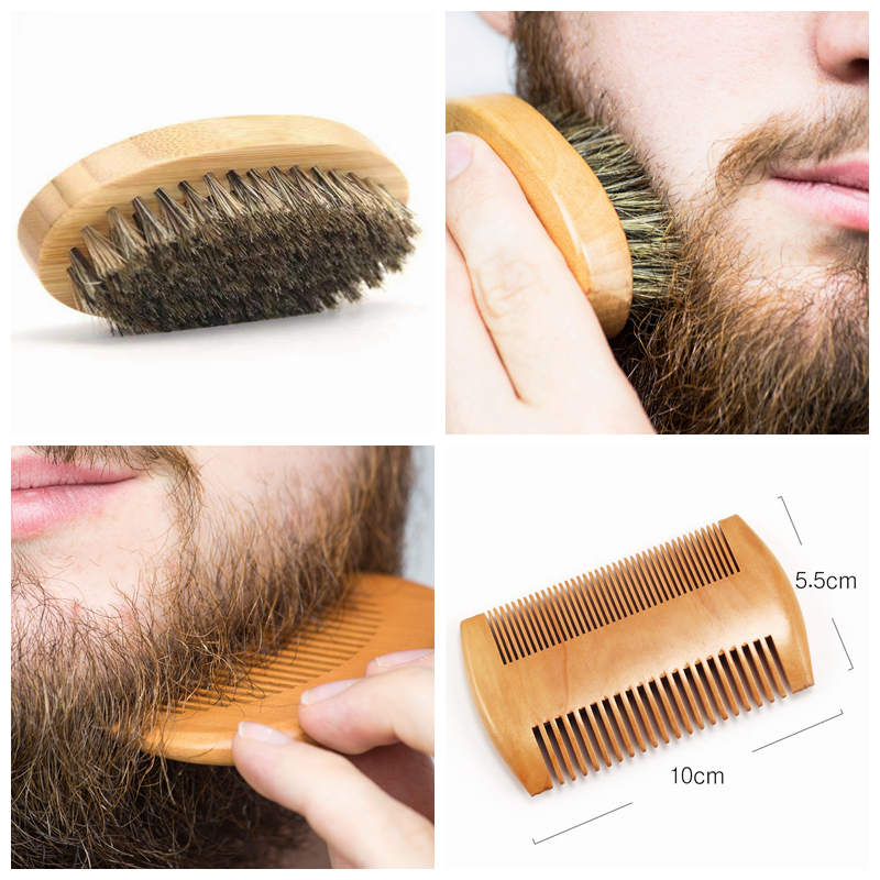 Luxury shaving kit bag Men's gift set wood beard comb private label wooden boar bristle shaving beard brush