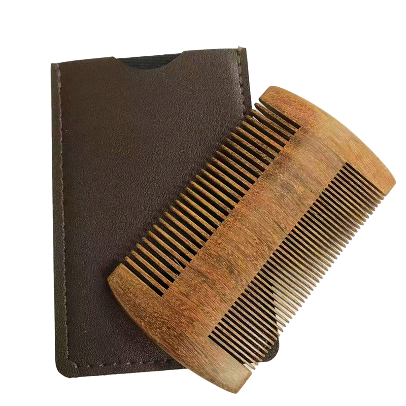 Natural Sandalwood Beard Brush And Comb Set  Private Label Wooden Beard Comb Beard Kit