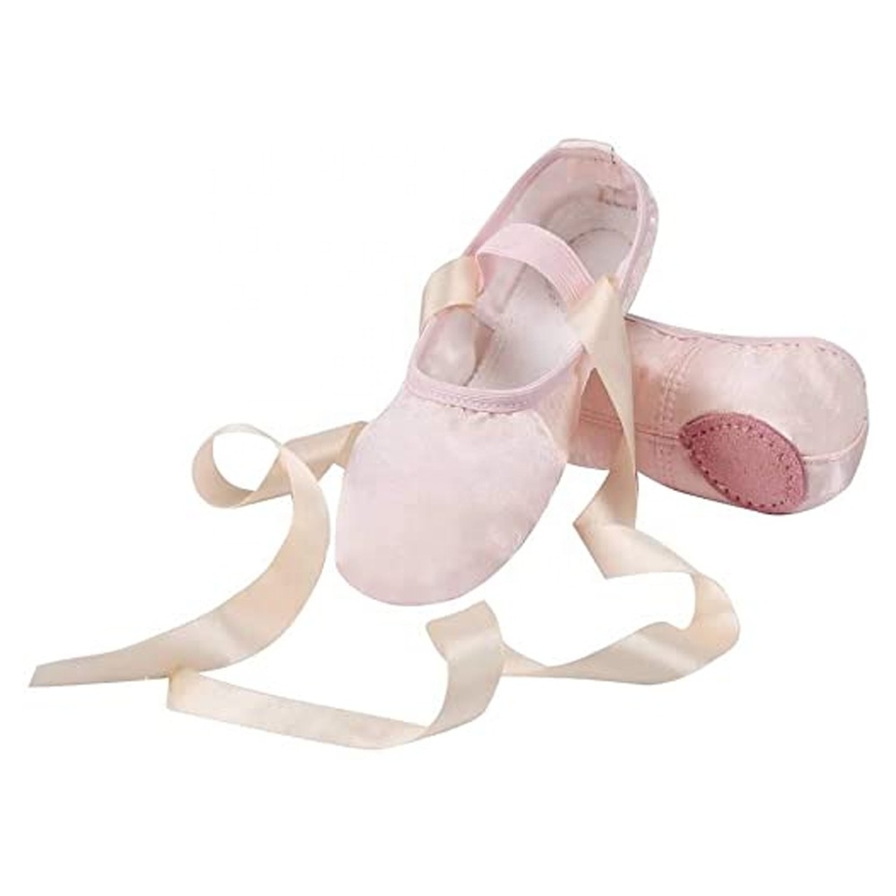 EU and US in Stock Stain Soft Ballet Dance Shoes Ballerina Shoes with Anti-slip Suede Split Sole and Pre-sewed Ribbon for Girls and Women