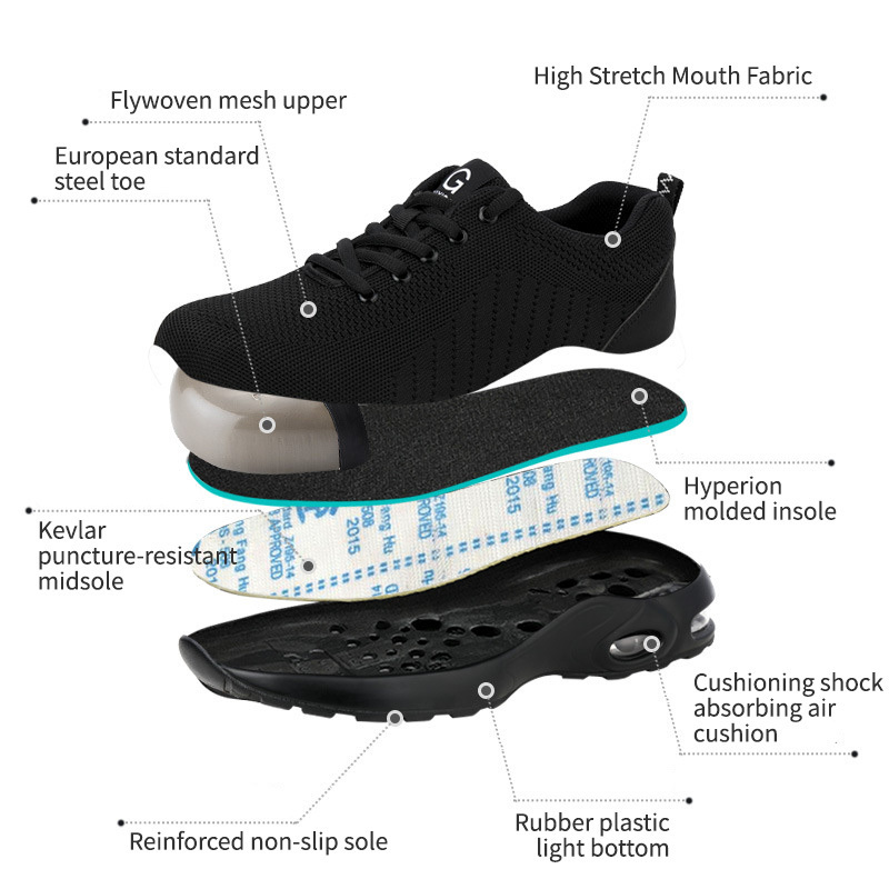 Steel Toe Shoes Lightweight Safety Shoes Air Cushion Comfortable Slip Resistant Indestructible  Puncture Proof Work Sneakers