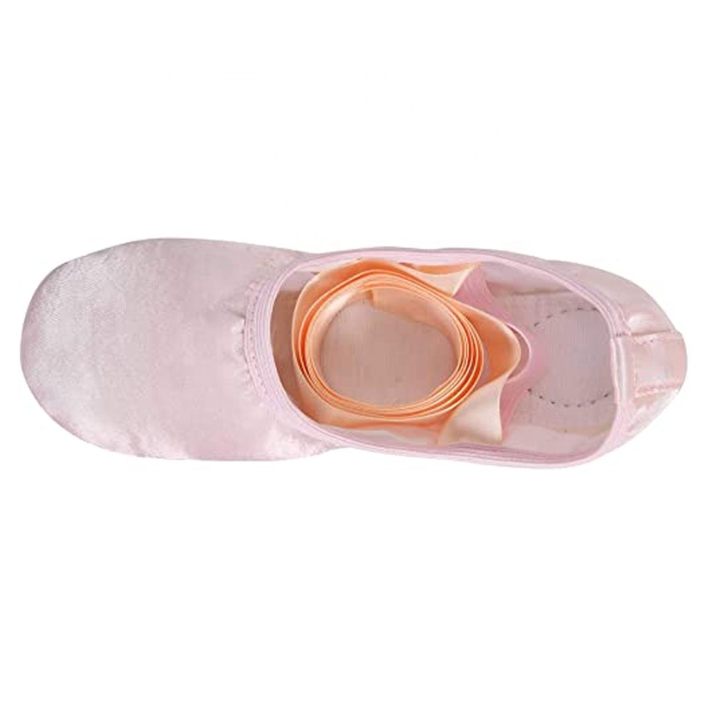 EU and US in Stock Stain Soft Ballet Dance Shoes Ballerina Shoes with Anti-slip Suede Split Sole and Pre-sewed Ribbon for Girls and Women