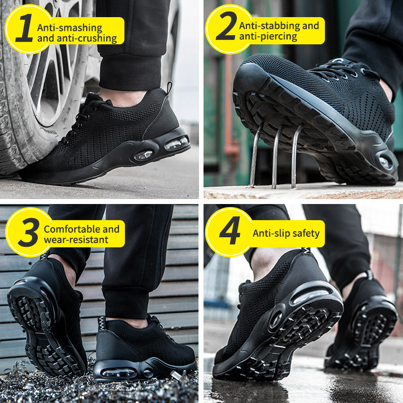 Steel Toe Shoes Lightweight Safety Shoes Air Cushion Comfortable Slip Resistant Indestructible  Puncture Proof Work Sneakers