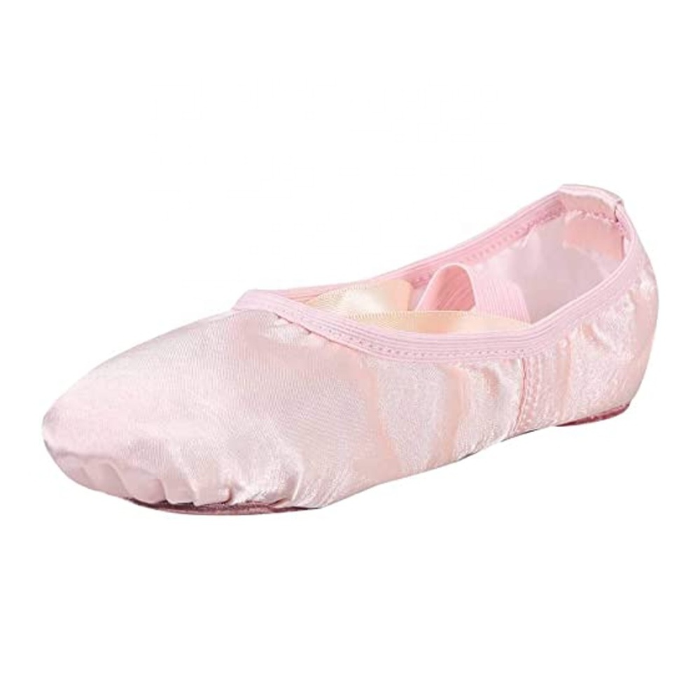 EU and US in Stock Stain Soft Ballet Dance Shoes Ballerina Shoes with Anti-slip Suede Split Sole and Pre-sewed Ribbon for Girls and Women