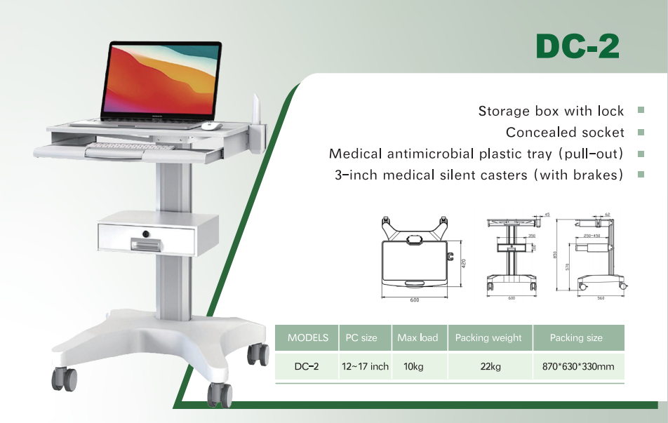 Hospital Medical Cart with Laptop Pallet and Oral Scanner Holder Office Mobile Trolley for Dental Clinic Dynamic DD300 Scanner