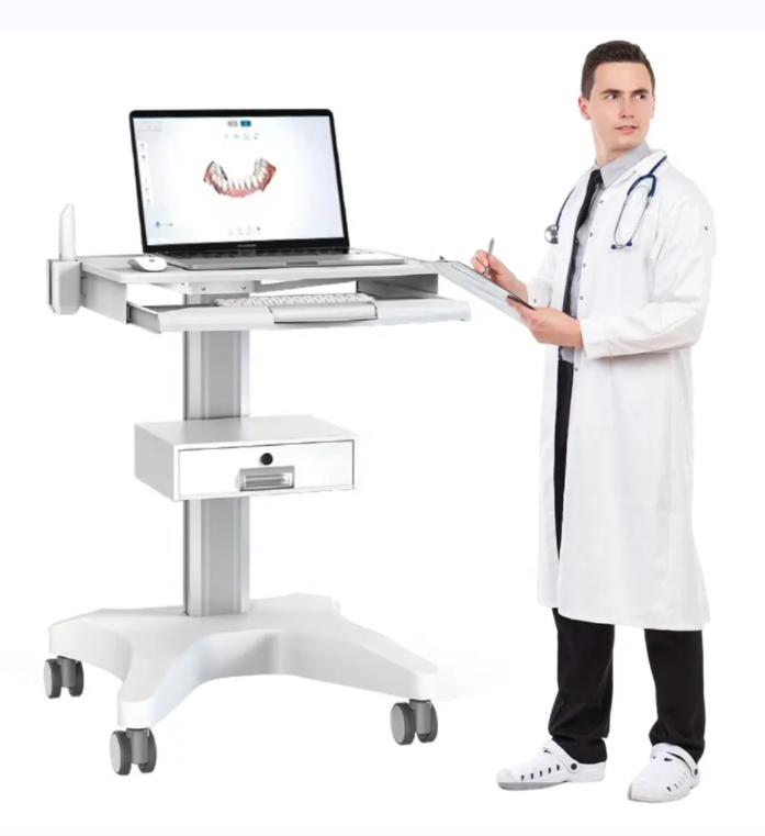 Hospital Medical Cart with Laptop Pallet and Oral Scanner Holder Office Mobile Trolley for Dental Clinic Dynamic DD300 Scanner