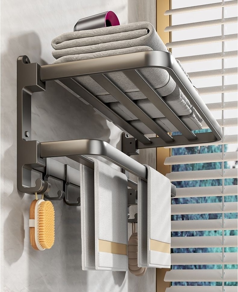 Dynamics Modern Aluminium Towel holder non perforated bathroom storage towel rack folding shelf