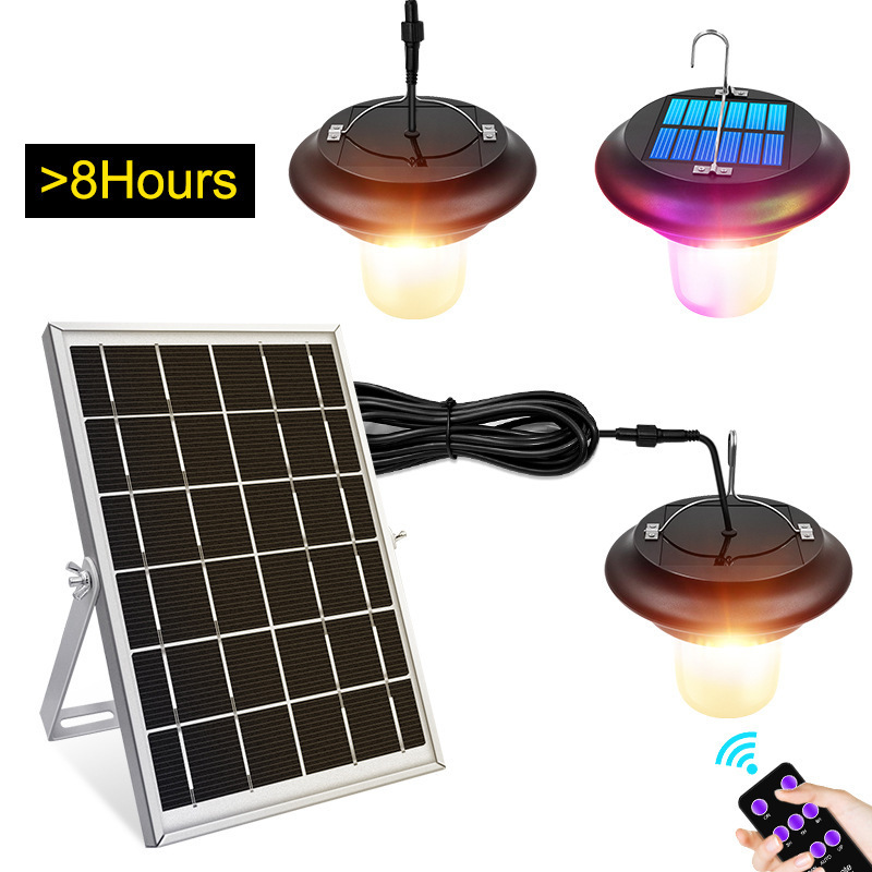 Solar Single/Dual Head Pendant Light Outdoor Indoor Hanging Solar Powered Lights Waterproof Decoration Lamp