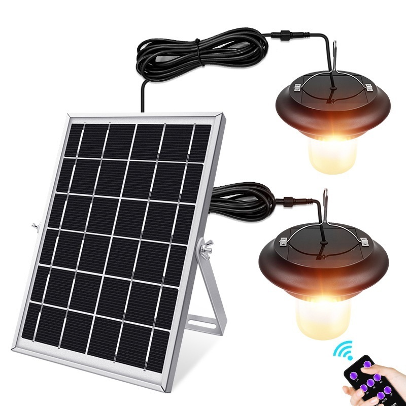 Solar Single/Dual Head Pendant Light Outdoor Indoor Hanging Solar Powered Lights Waterproof Decoration Lamp