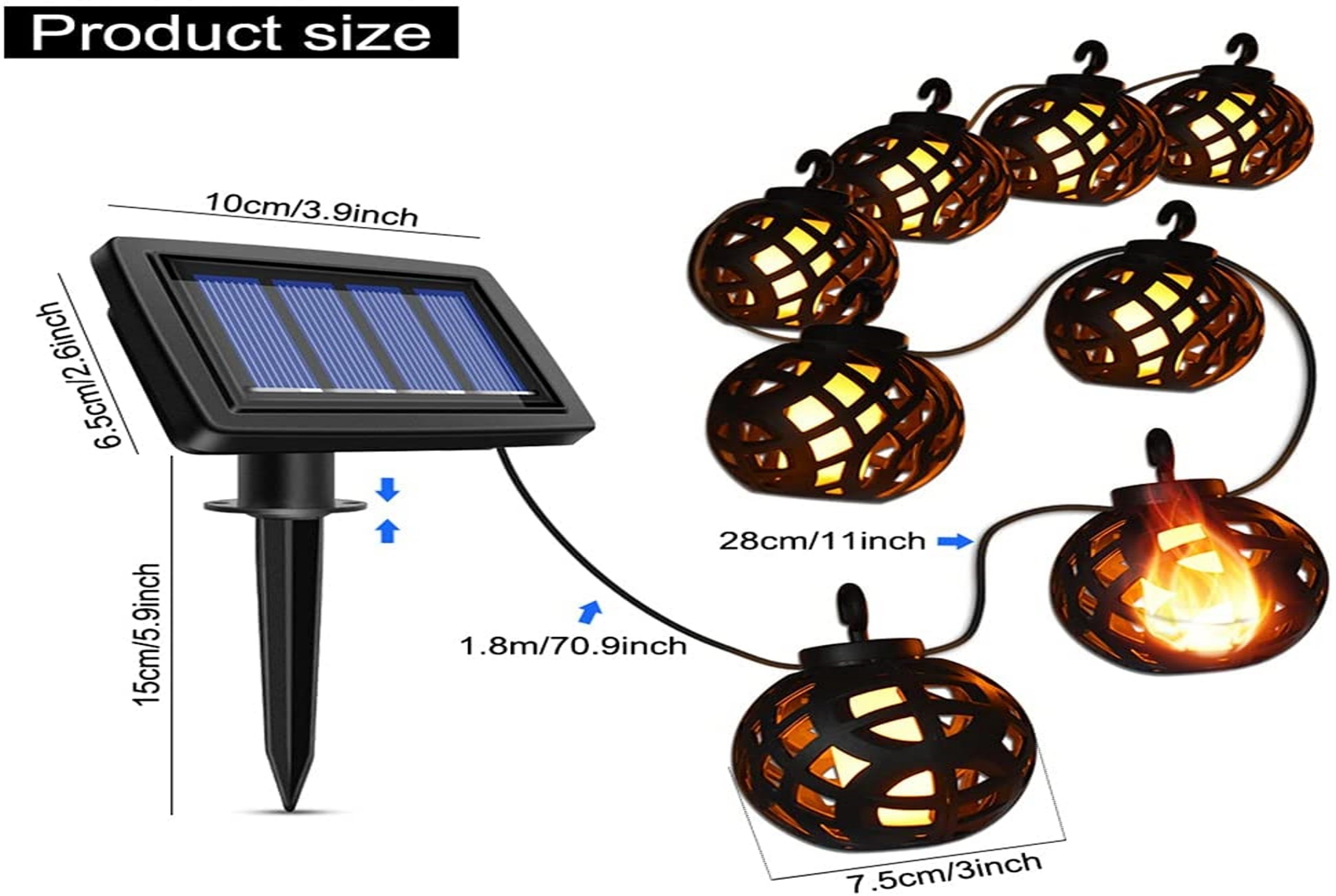 8L Solar fireball String Lights warm white Outdoor String Lights waterproof String Lights for Porch, Pergola, Backyard