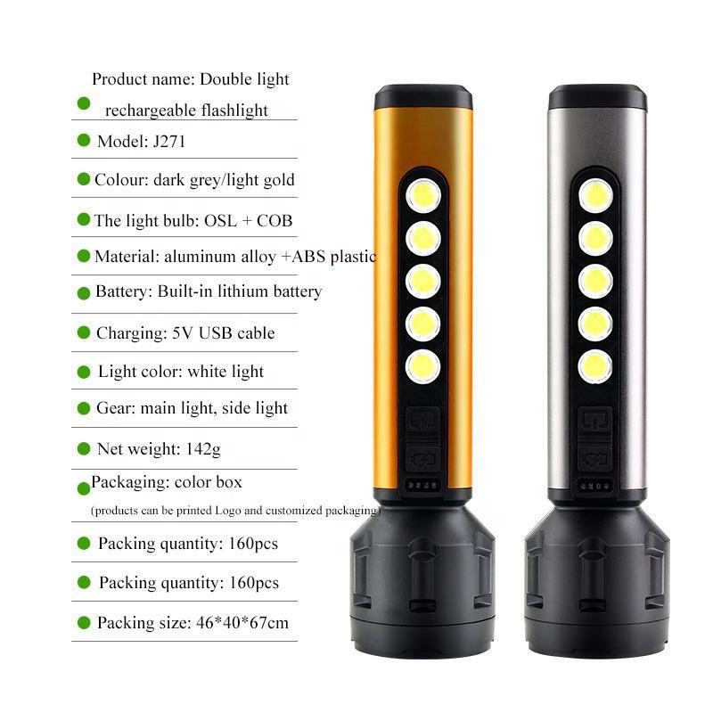 Rechargeable Flashlight large size Super Bright Led Tactical Flashlights with COB Work Light High Powered Flashlight